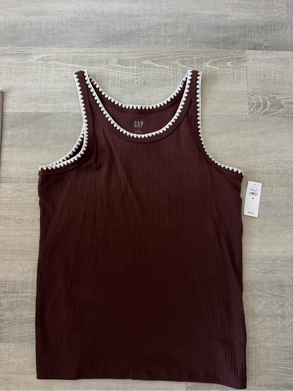 GAP Women's Ribbed Tank Top in Burgundy with White Trim